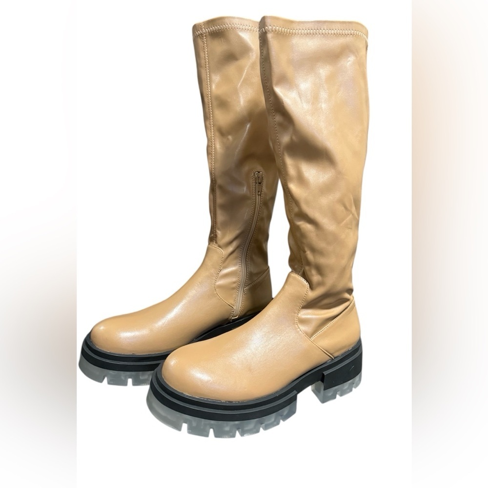 Nasty Gal Ice Sole Faux Leather Tan Boots - Picture 1 of 5